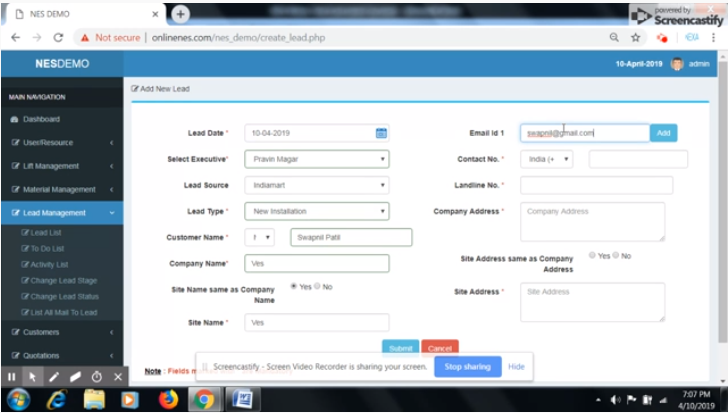 Add New Lead/Enquiry